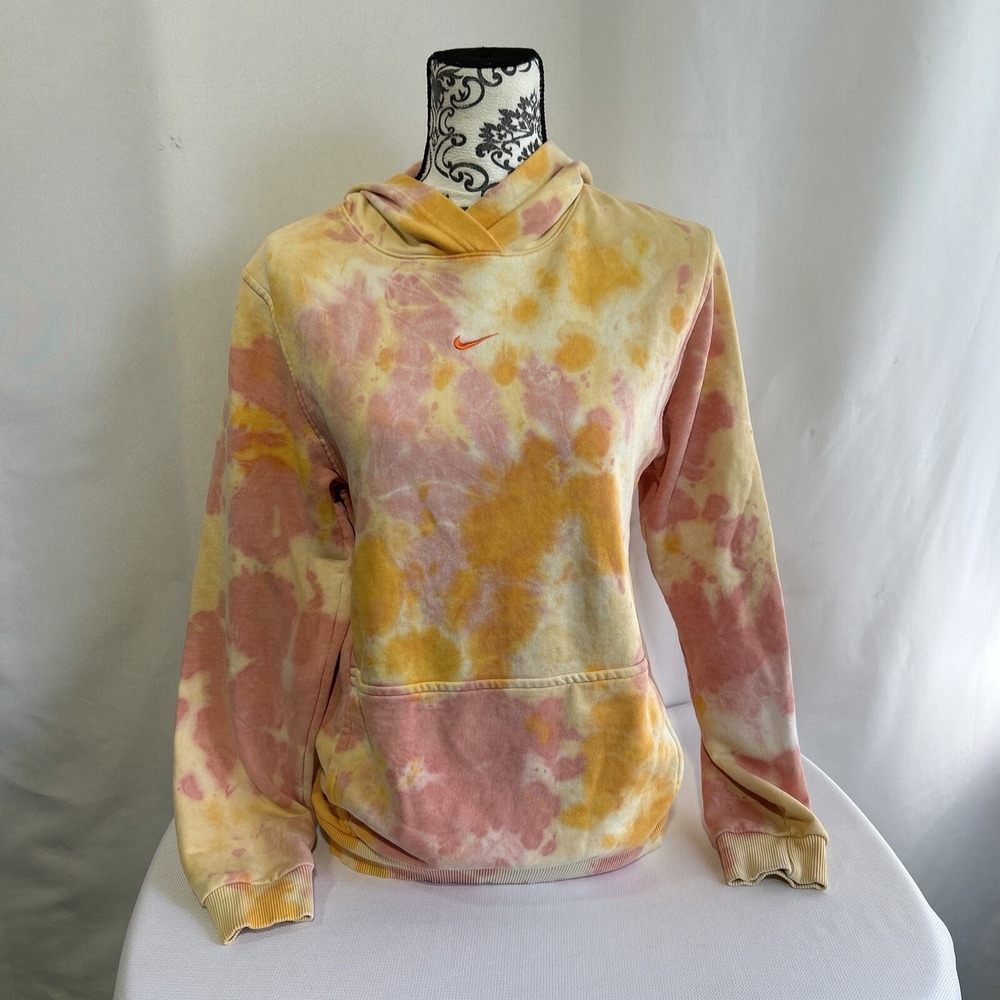 Nike Hoodie Women's Sz XL Orange Pink Sweatshirt Acid Wash Tie Dye